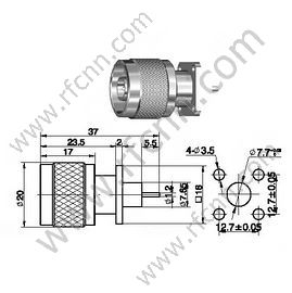 Type N Connectors Male Solder 4 Hole Flange For Microstrip 