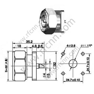 DIN 7-16 Male Flange Mount For PCB Connector