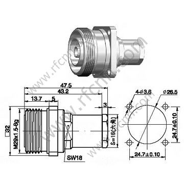 7-16 Female Flange Mount Clamping Connector For 3/8" Super Flexible Cable