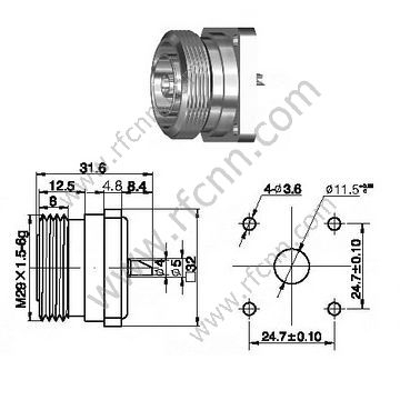 DIN 7/16 Female Flange Mount Soldering Connector For Microstrip