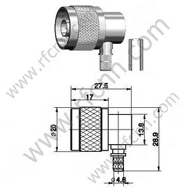 Type N Connectors Male Crimp Right Angel For RG58 Cables