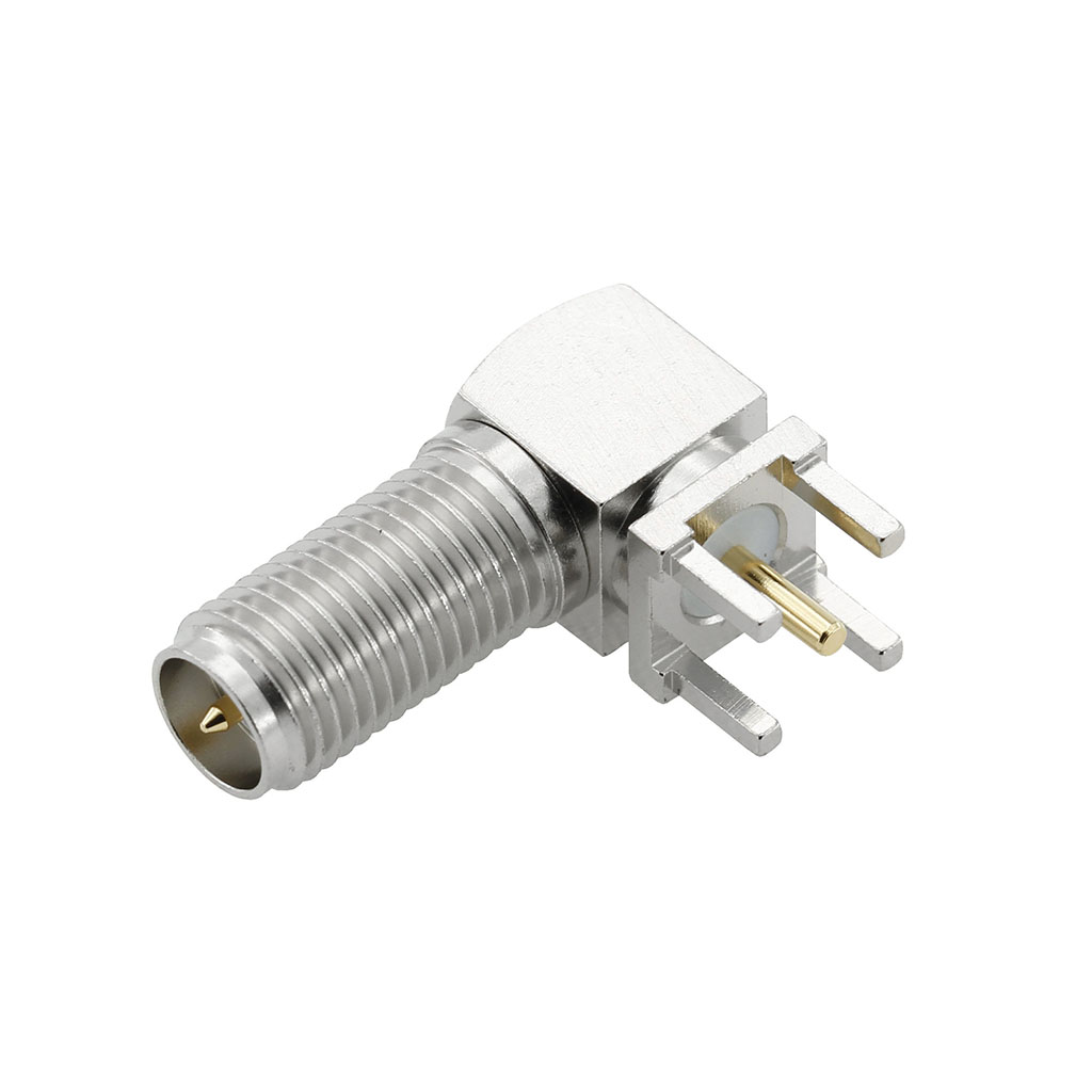 RP-SMA Jack Connector Right Angle For PCB Through Hole - Nickel Plating