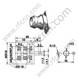 Type N Female Bulkhead Solder Straight For Microstrip Flange 